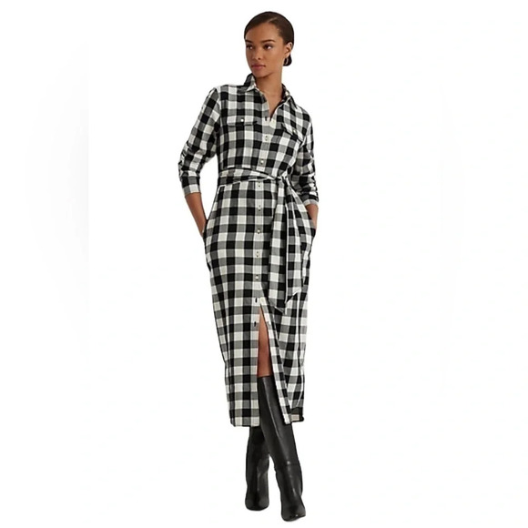 NWT Polo Ralph Lauren Shirtdress Womens Size 0 Check Buffalo Belted Twill